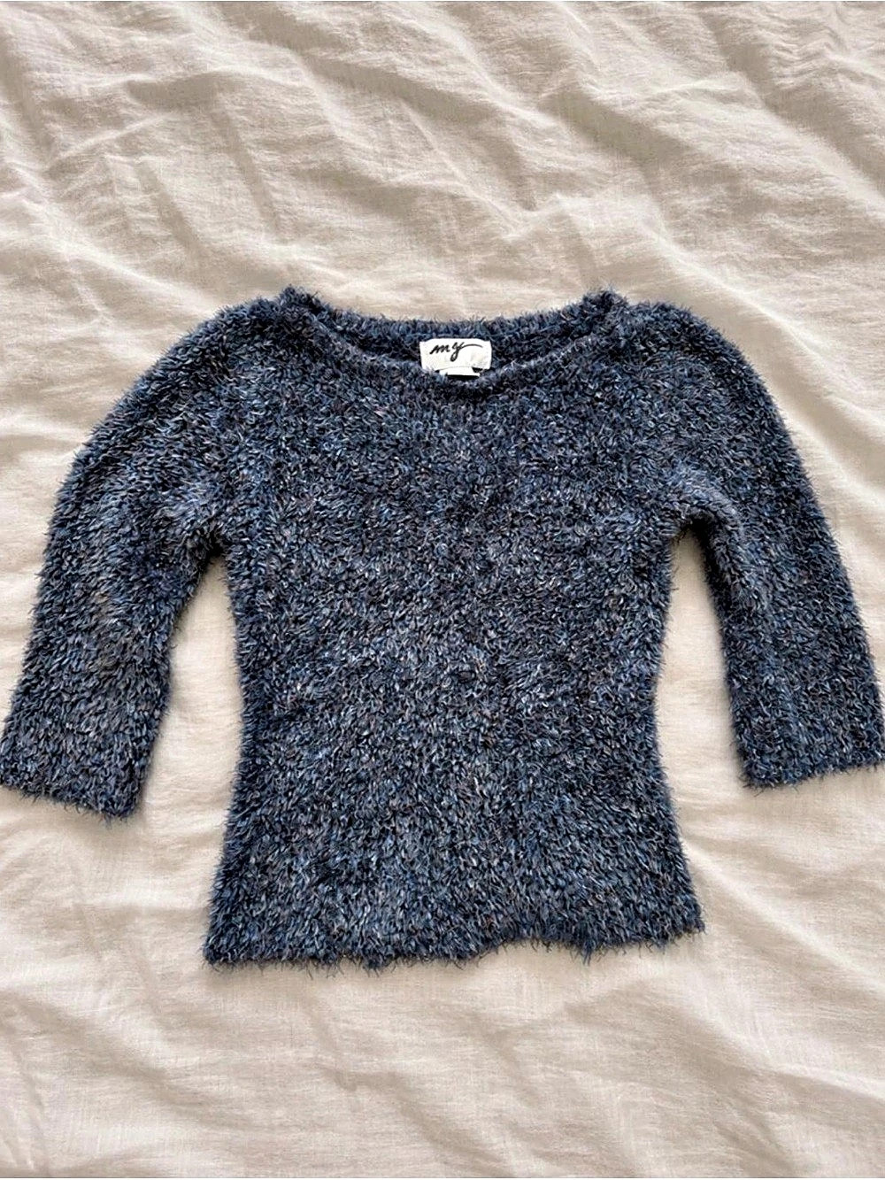 1990s Fuzzy Crew Neck Sweater in Blue Size Small Like New